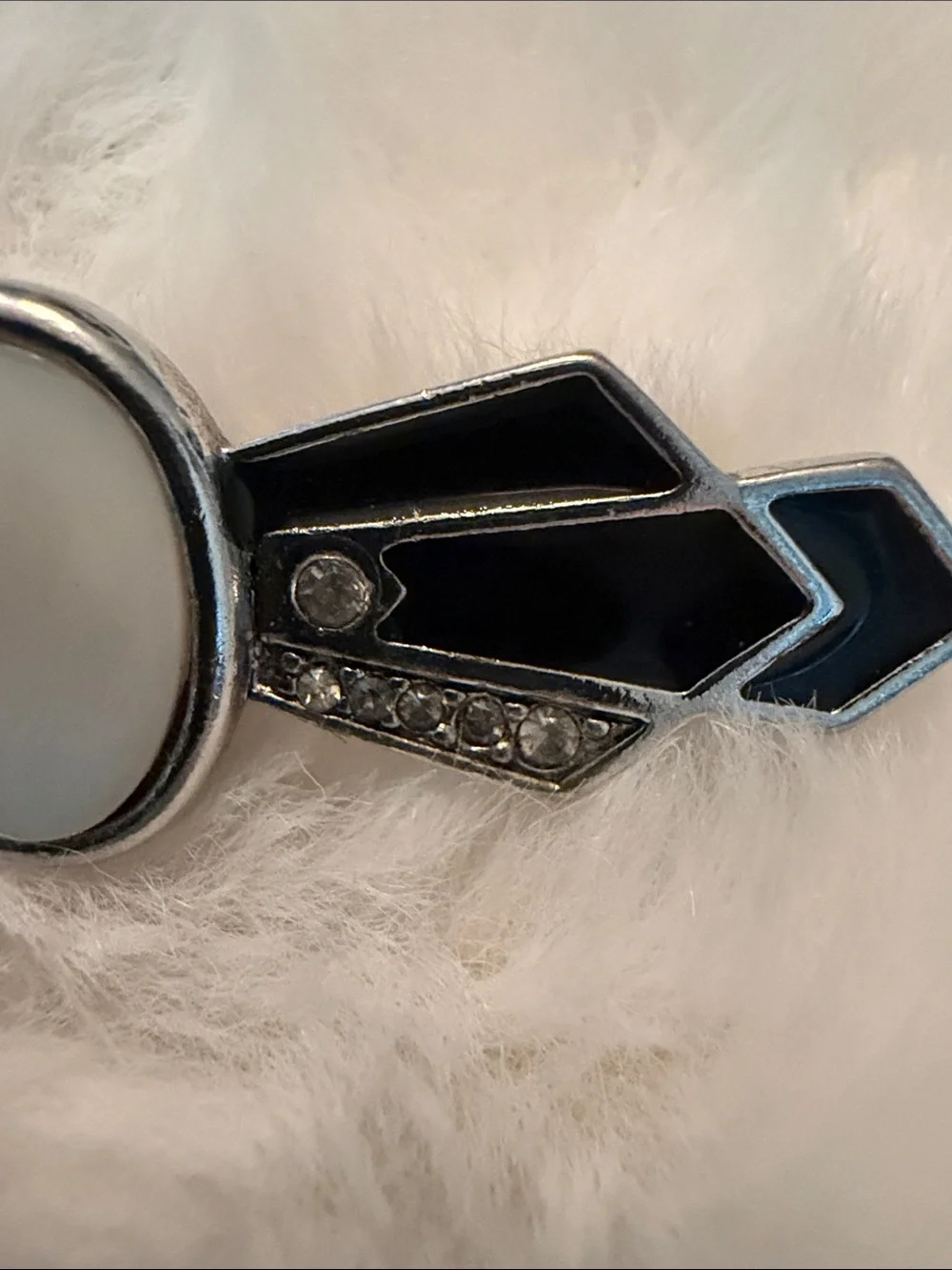 Silver-Tone Black & White Oval Bar Brooch